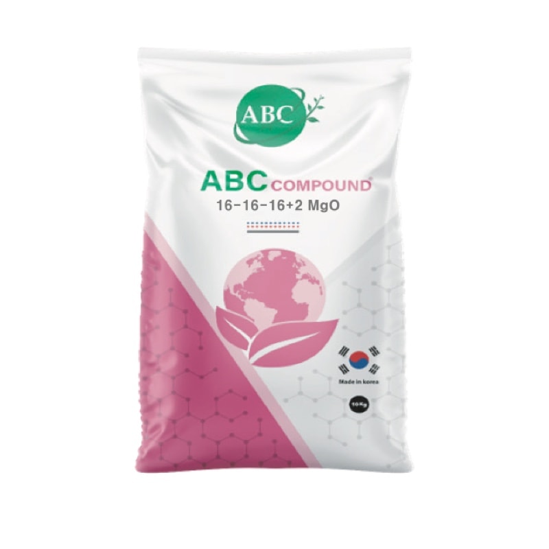 ABC Compound (16-16-16+2MgO) fertilizer package shown in the English product catalog
