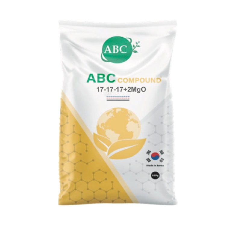 ABC Compound (17-17-17+2MgO) fertilizer package shown in the English product catalog