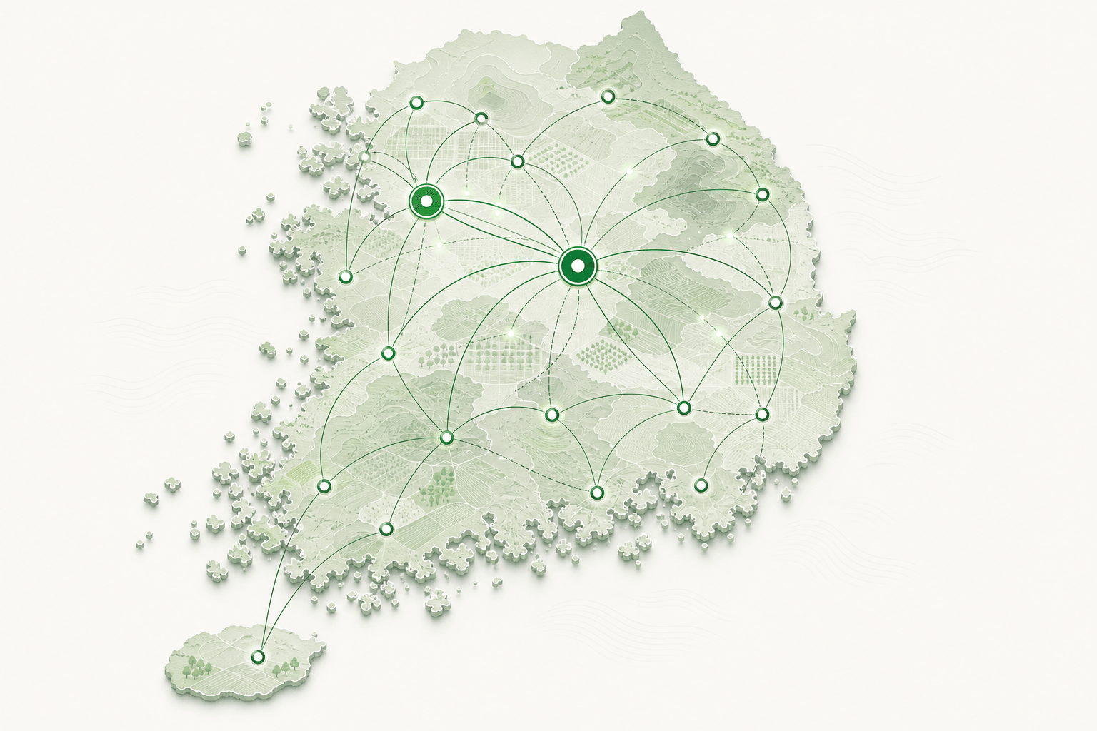 서울, 강원도, 경기도, 충청북도, 충청남도, 전라북도, 경상북도, 전라남도, 경상남도, 제주도를 잇는 국내 네트워크 지도